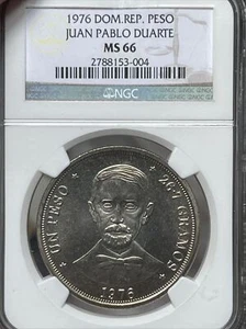 Dominican Republic 1976  Peso Juan Pablo Duarte NGC MS66      J2 - Picture 1 of 7