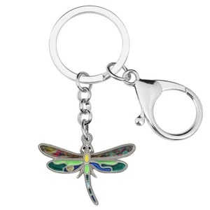 Enamel Alloy Floral Flying Dragonfly Keychains Insects Jewelry Key Ring Charms - Picture 1 of 11