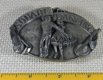 Fivela de cinto de estanho dança quadrada Siskiyou Buckle Company 1985 Williams Oregon - Imagem 1 de 4