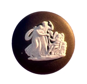 WEDGWOOD 1 1/8 inch Round Cameo, Black & White Jasperware, Vintage J 73 - Picture 1 of 3