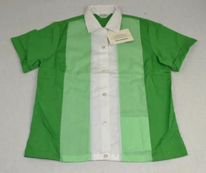 Vintage Bowling Shirt Nat Nast Size M 60s Green 3 Tone Button Up Poly Cotton NWT - Picture 1 of 9