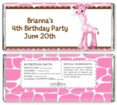 Envoltorios de barra de caramelo personalizados para fiesta de cumpleaños rosa jirafa - Candy Favor Foto 1 de 2