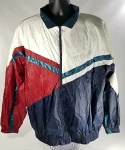 Vtg Men's Track Jacket L WILSON Color Block Blue Red White Green Windbreaker Zip - Picture 1 of 8