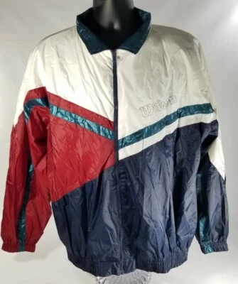 Vtg Men's Track Jacket L WILSON Color Block Blue Red White Green Windbreaker Zip - Image 1 of 4