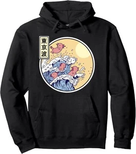 Axolotl Surfing Japanese Waves Japan Aesthetic Girls Teen Pullover Hoodie - Picture 1 of 8