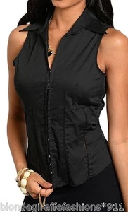 Black Hook & Eye Front Close Sleeveless Vest Top - Bild 1 von 2