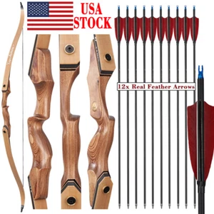 60" Traditional Takedown Recurve Bow 30-50lbs Archery Hunting Shoot Carbon Arrow - Picture 1 of 20