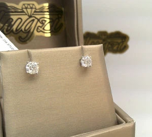 14k SOLID WHITE Gold! 3/4CTTW CT REAL GENUINE CERTIFIED Diamond Stud Earrings!! - Picture 1 of 15