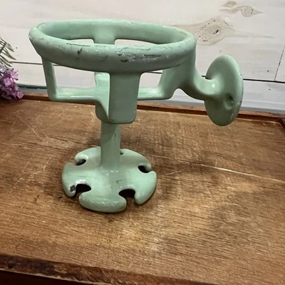 Винтажный настенный чугунный зеленый фарфоровый литой держатель для чашек и зубных щеток - Изображение 1 из 4