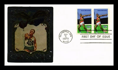 DR JIM STAMPS US COVER OLYMPICS JAVELIN 10C FDC PAIR ROSS SILVER FOIL CACHET - Image 1 of 2