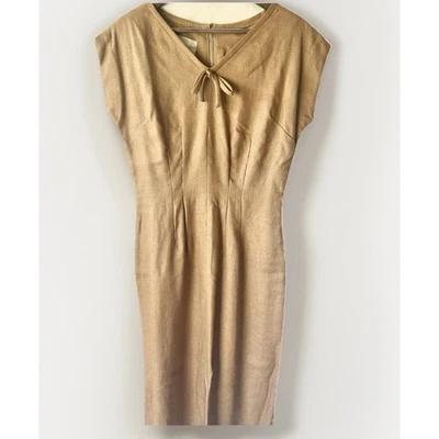 Vintage Henry Rosenfeld Toast Brown Dress NOS 50s-60s Linen Look 16 Halle Bros - Image 1 of 4