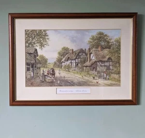 Stampa con cornice XL villaggio worcestershire paglia cottage dipinto arte da parete Regno Unito - Foto 1 di 6