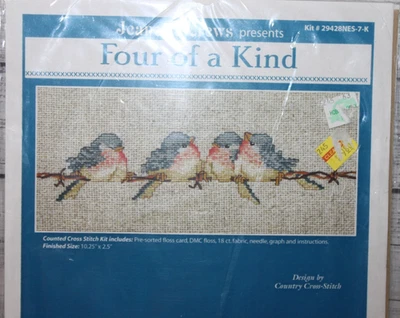 FOUR OF A KIND cross stitch kit JEANETTE CREWS blue birds NIP - Image 1 of 3