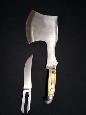 VINTAGE WESTERN KNIFE w/ CUSTOM  HATCHET COMBO, no Sheath. - Image 1 of 4