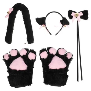 5PCS Costume Cosplay Gatto Orecchie Collare Zampe Guanti Lolita Gotico - Foto 1 di 11