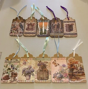10 handgefertigte Junk Journal Tags-Set C-"gemischte Themen" Hängeetiketten-szenisch, floral, etc. - Bild 1 von 9