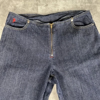 Винтажные женские джинсы US Polo 15/16 со средней посадкой с темной открытой молнией расклешенные сапоги 70-е - Изображение 1 из 4