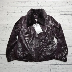 Bradley Bayou Jacket Womens Medium Purple Croc Embossed Leather Faux Fur Collar - Picture 1 of 14