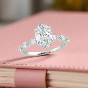1.40 Ct Oval Cut 18K White Gold IGI Certified Lab Grown Diamond Engagement Ring - Picture 1 of 12
