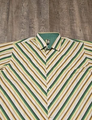 Raw Blue Double Cuffed Men's Long Sleeve Button Down Striped Shirt Size 4XL - Image 1 of 4