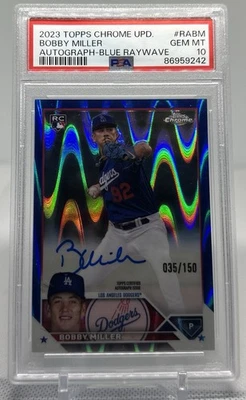 Bobby Miller 2023 Topps Chrome Update Auto Blue RayWave Refractor /150 PSA 10 - Image 1 of 2