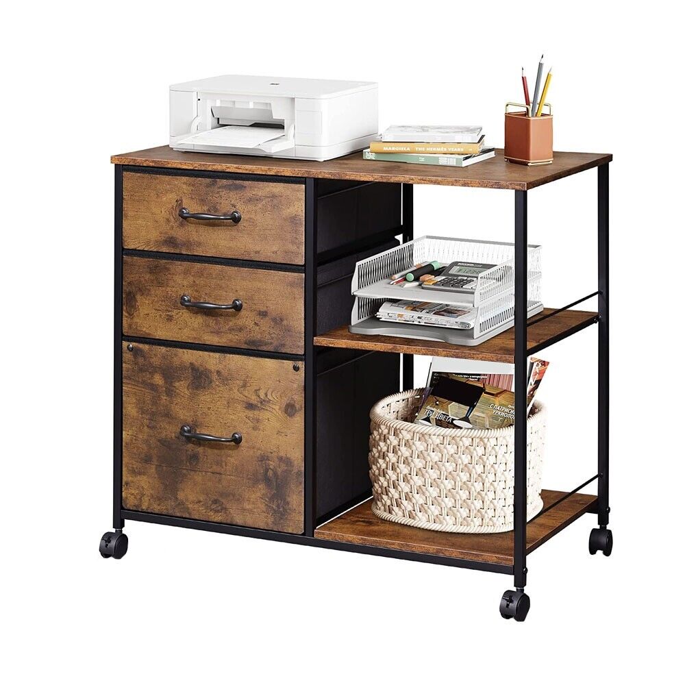 Mobile File Cabinet, Rolling Printer Stand with 3 Drawer and Open Storage Shelf