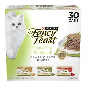 Fancy Feast Poultry & Beef Pate Wet Cat Food Pate Variety Pack 3oz Cans 30 Pack - Picture 1 of 6