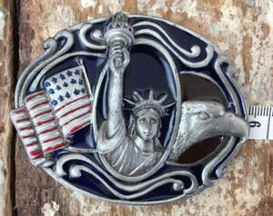 Hebilla de cinturón de metal American Spirit Estatua de la Libertad Bandera Águila calva combinada - Imagen 1 de 4