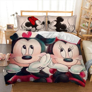 Mickey Minnie Duvet Cover Set Bedding Set Single Double King Size Pillowcase - Picture 1 of 13