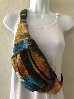 Mochila Hippie Eco THC Free Rasta Cáñamo Riñonera Viaje Cintura Riñonera HECHA A MANO Foto 1 de 4