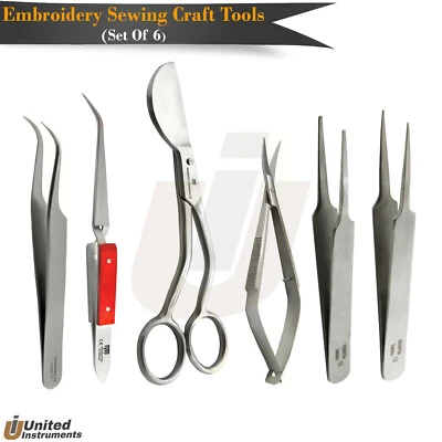 6 Pcs Dressmaker Embroidery Stitch Tools Tweezers Lace Thread Quilting Scissors - Image 1 of 4