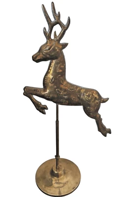 Weather Vane Deer Stag Articulating Stand Solid Brass w Zinc Taiwan Handmade 15" - Image 1 of 4