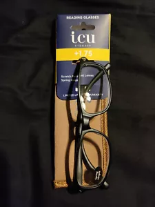 ICU Eyewear Henderson Black Reading Glasses Readers with Case +1.75 NIP - Picture 1 of 4