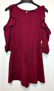 Bebop Juniors Burgundy Cold Shoulder Ruffled Romper ~ Size Medium - Picture 1 of 8