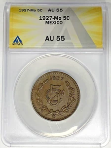 1927-Mo Mexico 5 Centavos ANACS AU 55 W5 - Picture 1 of 2