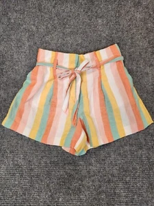 LOFT Women’s Paperbag Striped Orange Yellow White Green Linen Blend Size Small. - Picture 1 of 8