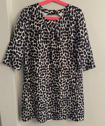 Abito donna Kate Spade nero leopardato manica 3 4 seta tubino taglia 6