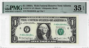 1988A Federal Reserve 'WEB'note-fr.1917-F (FL Block)Run 14 2/1-PMG 35 EPQ-scarce - Picture 1 of 6