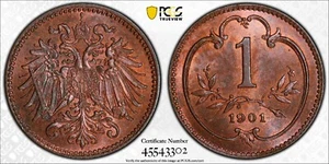 1901 Austria Heller PCGS MS65  - Picture 1 of 11