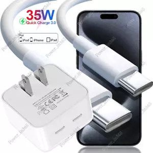 35W Dual USB C Fast Wall Charger Block Type C PD Cable For iPhone 15 16 Pro Max - Picture 1 of 14