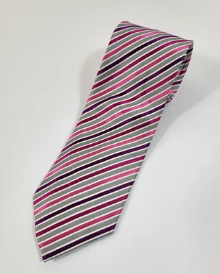 Geoffrey Beene Tie Men's Gray/Pink/Purple Striped 100% Silk Neck Tie 59 x 3.25 - Image 1 of 4