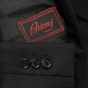 Mint! Brioni Blue Pinstripe Black Herringbone Double Breasted Suit 40 L 50 L - Picture 1 of 24