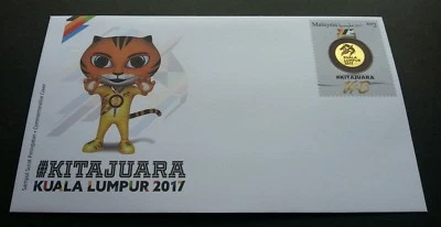 Malaysia 29th SEA Games 9th Asean 2017 Tiger FDC (cc) MNH *gold foil *unusual - Image 1 of 4
