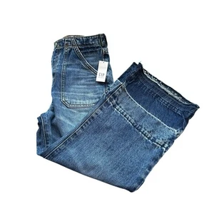Gap NWT Girls 12 Blue Denim High Rise Wide Leg Cropped Unhemmed Capri Pants New - Picture 1 of 12