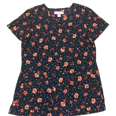Koi Kathryn Peterson Scrub Top XS Camilla Blue Red Sparkle Floral Bling - Image 1 of 4