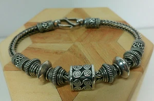 Sterling Silber Bali Weizen Fuchsschwanz geflochten Schnörkel Scheibe Charm Perlen Armband - Bild 1 von 22