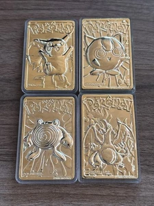 4 Pokemon 23K Gold Plated Card 1999 - Pikachu Poliwhirl Charizard Jigglypuff - Picture 1 of 10