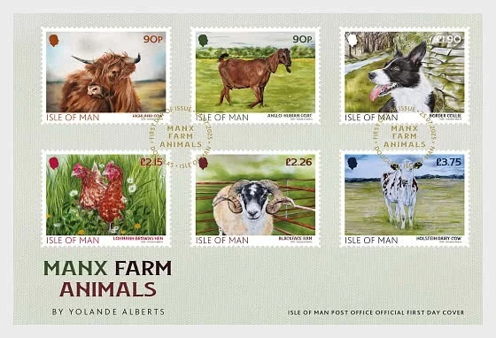 iom 2025 Manx ANIMALES DE GRANJA perro vaca cabra carnero gallina mamíferos 6v mnh FDC PJ Foto 1 de 1