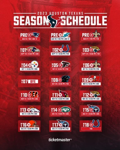 Houston Texans 2023 Season Schedule NFL 8x10 Photograph Print Cover