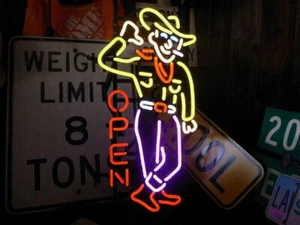 Letrero de luz de neón Las Vegas Cowboy Open VIC 20"x16" lámpara barra decoración de pared abierta - Imagen 1 de 4
